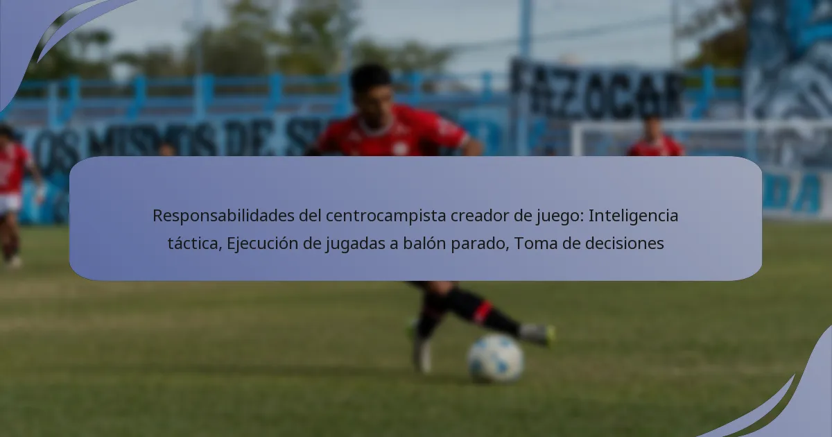 Responsabilidades del centrocampista creador de juego: Inteligencia táctica, Ejecución de jugadas a balón parado, Toma de decisiones
